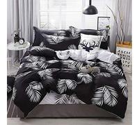 Meiju Mateju Ensemble de literie Housse de Couette, literie Trois pièces Parure de lit Microfibre de Housses de Couette Amateur Couette et Taies d'oreiller (220x240cm,Feuille Noire)