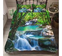 Meiju Mateju Housse de Couette 3D 2 Place, 100% Polyester Moderne Imprimé Parure de Lit 3 Pièces avec 2 Taies d'oreiller Microfibre Hypoallergique pour Adulte Enfant Fille (220x240cm,Forêt Naturelle)