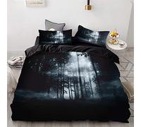 Meiju Mateju Housse de Couette et Taie d'oreiller Microfibre 1/2 Personne Parure de Lit Ensemble de Literie 3D Imprimé Halloweenpour Dortoir Chambre Enfant (140x200cm (2pcs),Forêt brumeuse)