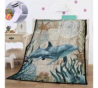 Meiju Mateju Plaid Flanelle Couverture Peluche, Throw Blanket pour Lits Couvre-lit Peluche Adulte Mouton Couverture Laine Plaid Canapé Jetés de Lit Literie (150x200cm,Dauphin)