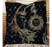 Meiju-shop Mateju Couvre Lit Boutis Couverture Matelassé Climatisation Couvre lit à Motif en Microfibre Dessus de Lit Matelassée pour lit 1/2 Personne (Lune Soleil,150x200cm)