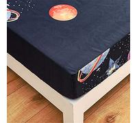 Meiju-shop Mateju Drap Housse en Microfibre pour Matelas 1/2 Personnes, Imprimé de Créativité Moderne Stretch Résistant aux Rides Protège avec Bonnet 30cm (Planète Univers,90x200x30cm)