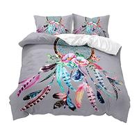 Meiju-shop Mateju Parure de Lit 1/2 Personnes, 3D Sets de Housses de Couettes Ensemble de Literie avec Imprimé Attrape-rêves Housses Couette + 2 Taies d'oreillers (Attrape-rêves Gris,160x220cm)