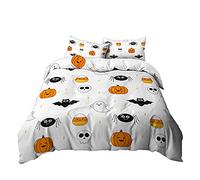 Meiju-shop Mateju Sets de Housse de Couette Adulte Enfant, 3D Parure de Lit 1/2 Personnes avec Imprimé Halloween Housse de Couette en Microfibre et 2 x Taie d'oreiller (140x200cm,Halloween)
