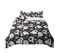 Meiju-shop Mateju Sets de Housse de Couette Adulte Enfant, 3D Parure de Lit 1/2 Personnes avec Imprimé Halloween Housse de Couette en Microfibre et 2 x Taie d'oreiller (160x220cm,Boo fantôme)