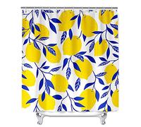 Meiju-shop Rideau de Douche Imperméable Anti Moisissure, Rideaux de Douche en Tissu Polyester, Rideau de Salle de Bain avec 12 Crochets, Fruits 3D, Citron, 90x180cm