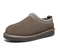 Meik Mangni Chaussons Hommes Femmes Véritable Suède Pantoufles Chaud Confortable Mules Hiver Chaussons en Peluche Antidérapantes Slippers Intérieur extérieur,Moka,40 EU