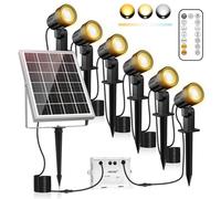 MEIKEE Spot Solaire Exterieur 6 en 1 Éclairage pour Jardin, Chemin, Cour | Télécommande, 3 Modes, 3 CCT, 3 Luminosités, Étanche IP66, Panneau Solaire 6V 6W, Batterie 6000mAh, Câble 18M