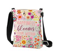 MEIKIUP Sac à bandoulière floral bohème pour amoureux des fleurs sauvages, cadeau Happiness Blooms From Within, citations de motivation florales, Sac à bandoulière floral, 21.5*17*4.6cm