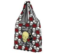 MEIKIUP Sac de courses pliable avec motif tête de mort - Roses Are Red Candles Are Lit Do No Harm Take No Shit Squelette Lover Gifts Skull Print Bag, Skeleton F-bag-uk, 16.6” x 15.7” x 3.9”