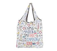 MEIKIUP Sac d'épicerie nautique réutilisable avec citation inspirante « I Am the Master of My Fate the Captain of My Soul Sailors », Nautical F-bag-uk, 16.6” x 15.7” x 3.9”