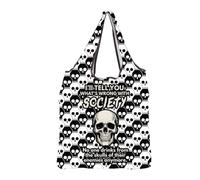 MEIKIUP Sac d'épicerie réutilisable motif tête de mort squelette cadeau I'll Tell You What's Wrong with Society gothique pliable Sac de courses Halloween, Skull F-bag-uk, 16.6” x 15.7” x 3.9”