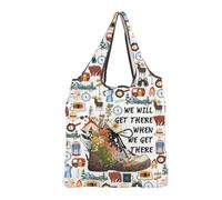 MEIKIUP Sacs d'épicerie pliables et réutilisables pour les amateurs de camping, cadeau que nous y arriverons lorsque nous y arriverons Cadeau d'aventure en plein air, Sac de randonnée F-bag-uk, 16.6