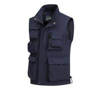 MeiLayM Hommes Gilet de Pêche Plein air Léger Respirant Sans Manche Veste Multipoches Loisirs Gilet à Séchage Rapide de Sport Gilet Journaliste Photographe Camping Chasse Veste Bleu marine,S