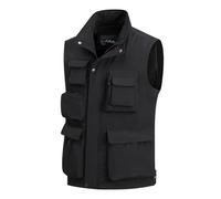 MeiLayM Hommes Gilet de Pêche Plein air Léger Respirant Sans Manche Veste Multipoches Loisirs Gilet à Séchage Rapide de Sport Gilet Journaliste Photographe Camping Chasse Veste Noir,S