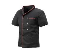 MeiLayM Veste de Chef pour Hommes Vêtement De Chef Professionnel Léger Vêtement de Cuisine à Manches Courtes Convient aux Chefs cuisiniers aux boulangers aux barmen Noir-Rouge,M
