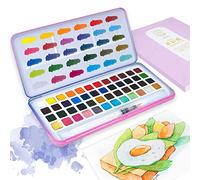 MeiLiang Kit de peinture aquarelle 48 couleurs avec papier aquarelle, 100 % coton avec effet pailleté, convient pour les débutants et les professionnels