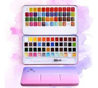 MeiLiang Kit de peinture aquarelle 48 couleurs vives avec 12 paillettes métalliques, boîte de poche et pinceau inclus pour les artistes