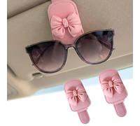 MEILIANQIPEI 2 Pièces Support Lunettes de Soleil pour Mercedes Benz V-Klasse 2025 2024, Porte-Lunettes Pare-Soleil PU Cuir Clip Fixation de Lunette Rose Nœud