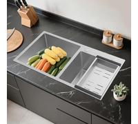 meiliwmlo 78 x 43 x 21 cm, argenté, double bassin, évier de cuisine, en acier inoxydable, avec panier d'égouttement, filtre de drainage, instructions en anglais, procédure de tréfilage, pour cuisines