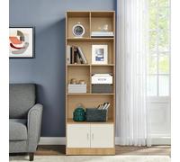 meiliwmlo Bibliothèque à 5 étages - Commode - Étagère de bureau - Étagère de rangement avec 2 portes et 6 compartiments ouverts - 60 x 23 x 178 cm - Pour chambre à coucher, bureau, etc (couleur bois)