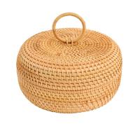 meiliwmlo Panier rond en rotin tressé à la main - Panier tissé à la main - Avec couvercle - Couleur rotin naturelle - Pour ranger des fruits, du pain, des crêpes, des collations, des bonbons, etc. (24