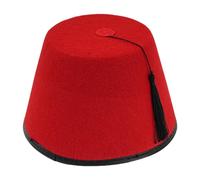 Meiliyizu Chapeau de Fez, chapeau turc exotique sur le thème marocain avec pompons noirs, chapeau à thème égyptien unique