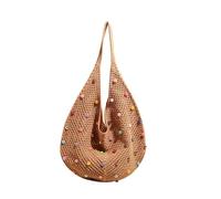 Meiliyizu Sac à bandoulière en crochet pour femme avec perles colorées Sac à main en bord de mer Joli sac à main pour femme Sac à main à tricoter Perles colorées Aisselle Mode Plage, kaki, One Size