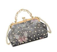 Meiliyizu Sac à main de soirée unique en perles avec chaîne et bandoulière pour bal de fin d'année, accessoire pour femme pour fête de mariage, sac à main de soirée brodé papillon, gris, One Size