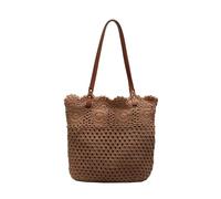 Meiliyizu Sac de plage en crochet de grande capacité à la mode pour femmes en coton creux design sacs à bandoulière sac à main pour les vacances sac en coton, kaki, One Size