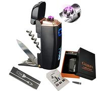 Meilleur Cadeau Saint-Valentin Homme & Femme - Briquet Électrique Rechargeable USB 4-en-1 : Double Arc, Couteau Suisse, Décapsuleur & Ouvre-Bouteille - Cadeau Original et Utile