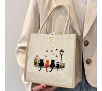 Meilleur sac fourre-tout en lin imprimé chat mignon pour l'enseignement, sac à main réutilisable imprimé pour dames, sac de courses à double poignée, sac à bandoulière de grande capacité, sac de trans