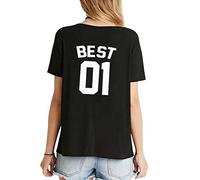 Meilleure Amie sœurs T-Shirt Été Manches Courte Coton Best Friends T Chemise Cadeau d'anniversaire BFF Sister T-Shirt 1 Pièce (Noir-Best, S)