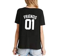 Meilleure Amie sœurs T-Shirt Été Manches Courte Coton Best Friends T Chemise Cadeau d'anniversaire BFF Sister T-Shirt 1 Pièce (Noir-Friends, XS)
