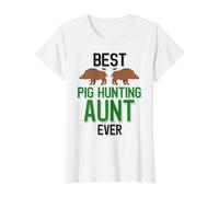 Meilleure Tante chasseuse de cochons de Tous Les Temps : Tante chasseuse de Sanglier T-Shirt Graphique avec Valeur, Femme, Blanc, L