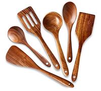 Meilleure ustensiles de cuisine en bois antiadhésif Cuillères de cuisson Spatule en bois Bois d'acacia (6 pièces).
