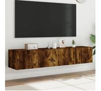 Meilleures Armoire HiFi suspendus | Meubles TV muraux et lumières LED 2pcs | - chêne fumé - 80x35x31cm SSD45895234