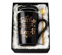 Meilleurs cadeaux d'évaluation pour les enseignants pour les hommes et les femmes - Tasse unique en céramique noire imprimée en or en céramique noire, cadeau de retraite de Noël pour étudiant, avec
