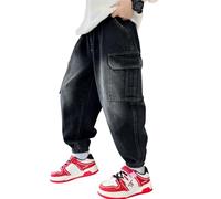MEILONGER Jeans Baggy pour garçons Enfants avec Taille élastique Extensible Mode Denim größe 8, 10-12, 14-16(24010 Noir-14-16)