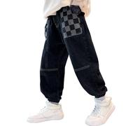MEILONGER Jeans Baggy pour garçons Enfants avec Taille élastique Extensible Mode Denim größe 8, 10-12, 14-16(Noir-10-12)