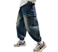 MEILONGER Jeans Baggy pour garçons Enfants avec Taille élastique Extensible Mode Denim größe 8, 10-12, 14-16(24010 Bleu-10-12)