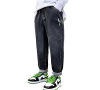 MEILONGER Jeans Baggy pour garçons Enfants avec Taille élastique Extensible Mode Denim größe 8, 10-12, 14-16(Gris foncé-10-12)