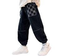 MEILONGER Jeans Baggy pour garçons Enfants avec Taille élastique Extensible Mode Denim größe 8, 10-12, 14-16(Noir-14-16)