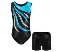 MEILONGER Justaucorps Gymnastique Fille Enfant Leotard Danse Ballet Bodysuit Gym Tenue Patinage Artistique Brillant Costume Spectacle 6-16 Ans(11268Bleu ciel,10-12)