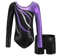 MEILONGER Justaucorps Gymnastique Fille Enfant Manche Longue Leotard Danse Ballet Bodysuit Gym Tenue Patinage Artistique Brillant Costume Spectacle 6-16 Ans(11267Violet,14-16)