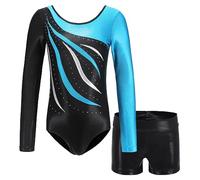 MEILONGER Justaucorps Gymnastique Fille Enfant Manche Longue Leotard Danse Ballet Bodysuit Gym Tenue Patinage Artistique Brillant Costume Spectacle 6-16 Ans(11267Bleu ciel,8)