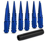 MEILUNBS Écrous de roue à pointes 9/16-18 - 32 écrous de roue bleus à pointes 9/16 solides de 11,2 cm de haut avec 1 clé à douille de rechange pour Ram 2500/3500, 1984-1997 F250/F350, 1974-2010 1988