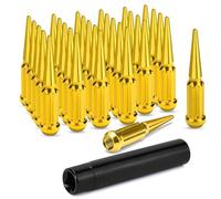 MEILUNBS Écrous de roue à pointes 9/16-18 - 32 écrous de roue dorés 9/16 massif de 11,2 cm de haut avec 1 clé à douille de rechange pour Ram 2500/3500 1994-2010, 1984-1997 F250/F350, 1974-1974-197