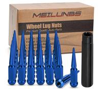 MEILUNBS Lot de 32 écrous de roue à pointes M14 x 1,5, style gland de 11,2 cm de haut avec clé à douille - Compatible avec Chevy Silverado, Ford F-Series, GMC, bleu
