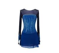 MEILYA Robe de Patinage Artistique Bleu Full Drill À Manches Longues Vêtements de Patinage sur Glace pour Filles Élasticité Adultes Gymnastique Professionnelle Costumes de Danse,Bleu,L